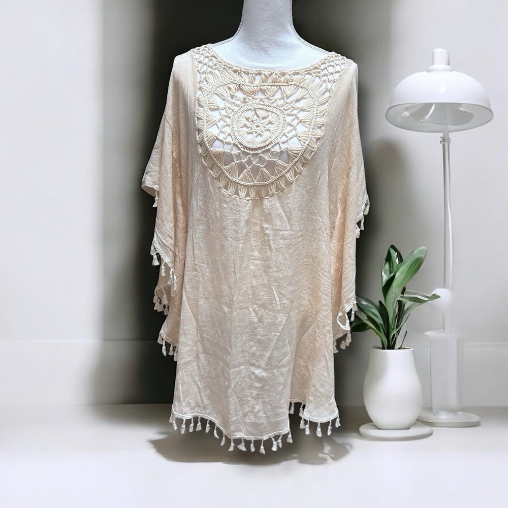 Bohemian Inspired Natural Fringed Swimsuit Cover-up
